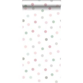 Walls4You papier peint gros points vert, rose et gris - 0,53 x 10,05 m - 935316