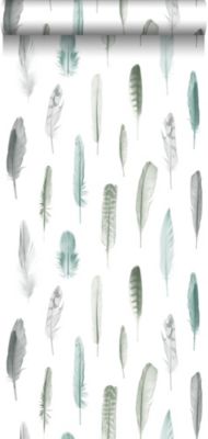 Walls4You papier peint plumes gris, bleu et blanc - 53 cm x 10,05 m - 935296