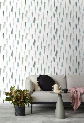 Walls4You papier peint plumes gris, bleu et blanc - 53 cm x 10,05 m - 935296