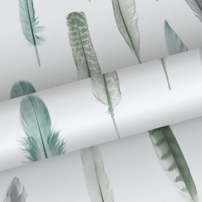 Walls4You papier peint plumes gris, bleu et blanc - 53 cm x 10.05 m - 935296