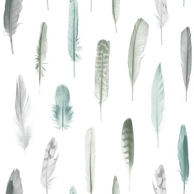 Walls4You papier peint plumes gris, bleu et blanc - 53 cm x 10.05 m - 935296