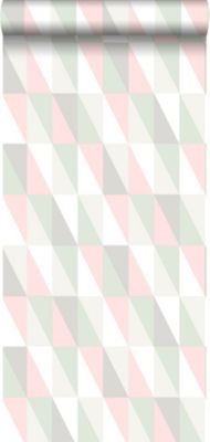 Walls4You papier peint triangles géométriques graphiques vert, rose et gris - 53 cm x 10,05 m - 935301