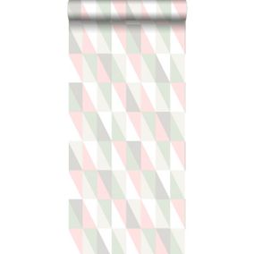 Walls4You papier peint triangles géométriques graphiques vert, rose et gris - 53 cm x 10,05 m - 935301