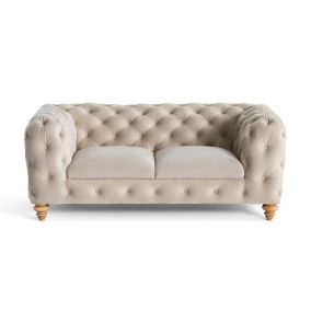 Walter - canapé 2 places chesterfield en velours - pieds bois - Lisa Design