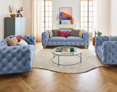 Walter - canapé 2 places chesterfield en velours - pieds bois - Lisa Design