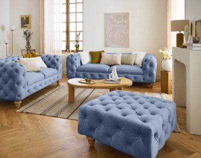 Walter - canapé 2 places chesterfield en velours - pieds bois - Lisa Design