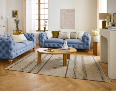 Walter - canapé 2 places chesterfield en velours - pieds bois - Lisa Design