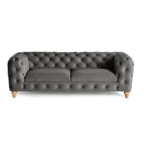 Walter - canapé 3 places chesterfield en velours - pieds bois - Lisa Design