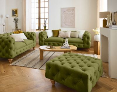 Walter - pouf chesterfield en velours - pieds bois - Lisa Design