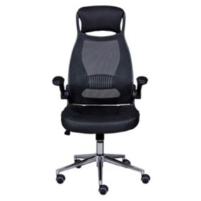 WALTUS - Fauteuil de Bureau Tissu Mesh Noir et Appui-Tête Pieds Chromés