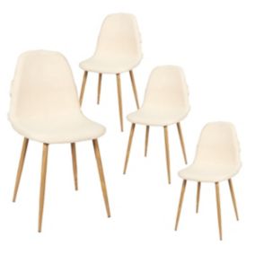 WAP - Lot de 4 Chaises Blanches à Motifs Pieds Effet Bois