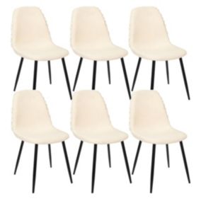 WAP - Lot de 6 Chaises Blanches à Motifs Pieds Noirs