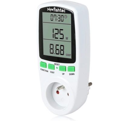 Wattmètre FISHTEC Compteur Consommation 16A 3680W Grand Écran LCD Coût Mémoire Protection Surcharge Maison Bureau