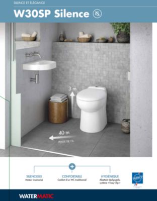 WC au sol Sanibroyeur à relevage intégrée cuvette compacte 54,5x36 raccordement 1 lave-mains inclus WATERMATIC W30SP Silence blanc