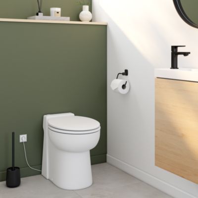 WC broyeur Turboflush compact l.24,5 x H.47 x P.54,5 cm, blanc en céramique anticalcaire, 500W, double chasse et abattant antibactérien