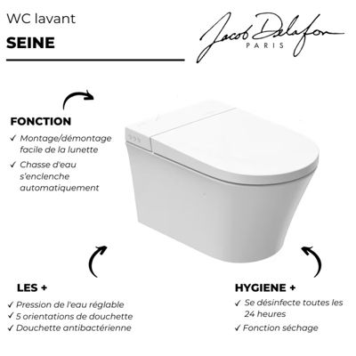 WC lavant sans bride JACOB DELAFON Seine avec télécommande + abattant