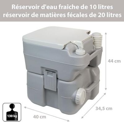 WC portable camping 20L hauteur assise 44 cm caravane voyage dimensions 400 x 345 x 440 mm