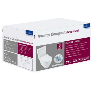 WC à poser compact sans bride sortie horizontale VILLEROY ET BOCH Avento avec abattant frein de chute et SlimSeat