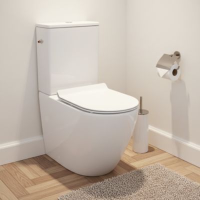 WC à poser sans bride en céramique avec abattant SoftClose + réservoir de chasse, alimentation latérale, blanc (CEPX030RREXVP)