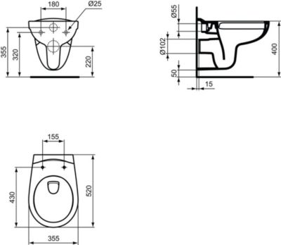 WC suspendu 355x520x370 Rimless (P006701)