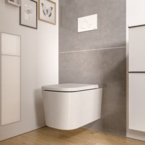 WC suspendu Blanc brillant 36x52x36cm (LxPxH) sans rebord, abattant fermeture progressive + soft-close - LAVOA