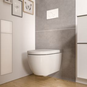 WC suspendu Blanc brillant 36x53x36cm (LxPxH) sans rebord, abattant fermeture progressive + soft-close - VIREO