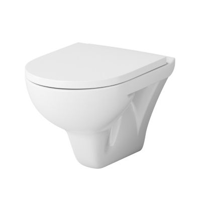WC suspendu céramique sans bride cuvette WC suspendu sans bord FlashClean abattant amov. frein chute softclose blanc AM.PM Hit