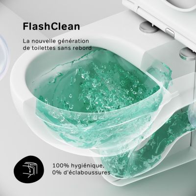 WC suspendu céramique sans bride cuvette WC suspendu sans bord FlashClean abattant amov. frein chute softclose blanc AM.PM Hit