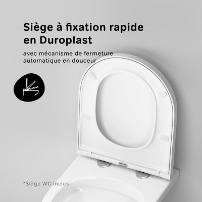 WC suspendu céramique sans bride cuvette WC suspendu sans bord FlashClean abattant amov. frein chute softclose blanc AM.PM Hit