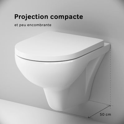 WC suspendu céramique sans bride cuvette WC suspendu sans bord FlashClean abattant amov. frein chute softclose blanc AM.PM Hit