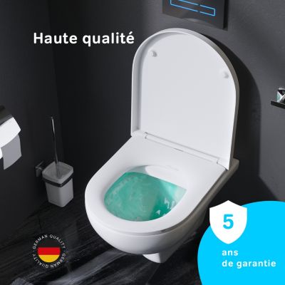 WC suspendu céramique sans bride cuvette WC suspendu sans bord FlashClean abattant amov. frein chute softclose blanc AM.PM Hit