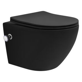 WC suspendu chasse d'eau tornado fonction bidet noir mat avec siège Softclose