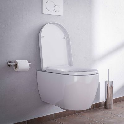 WC suspendu design sans rebords céramique sanitaire Toilettes mural, Abattant au choix, Blanc, 54,5x36x33cm, NT2039 Standard