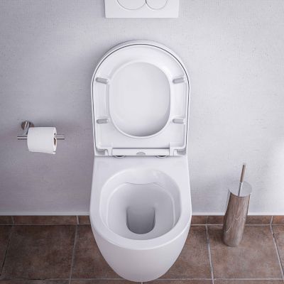 WC suspendu design sans rebords céramique sanitaire Toilettes mural, Abattant au choix, Blanc, 54,5x36x33cm, NT2039 Standard