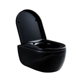 WC suspendu à fond creux sans bride NANO NT2039, noir, abattant Softclose inclus Avec standard veilleuse LED