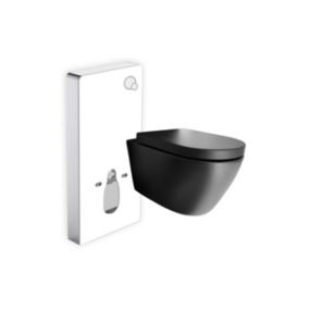 WC suspendu noir design céramique Toilettes sans rebord + module blanc et Abattant Amovible, Noir, 55x36,5x34,8cm, B8030R