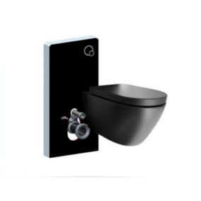 WC suspendu noir design céramique Toilettes sans rebord + module noir et Abattant Amovible, Noir, 55x36,5x34,8cm, B8030