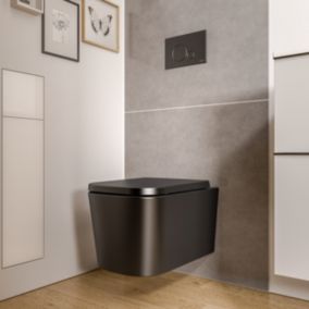 WC suspendu Noir mat 36x52x36cm (LxPxH) sans rebord, abattant fermeture progressive + soft-close - LAVOA
