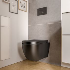 WC suspendu Noir mat 36x53x36cm (LxPxH) sans rebord, abattant fermeture progressive + soft-close - VIREO