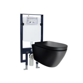 WC suspendu noir Toilettes bâti-support pack économique, B-8030, plaque de déclenchement Modèle 4111 satin