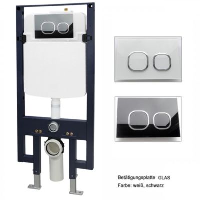 WC suspendu noir Toilettes bâti-support pack économique - B-8030 - plaque de déclenchement Modèle 4112 blanc mat