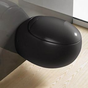 WC Suspendu Oeuf avec Abattant Céramique Noir Brillant - 59x41cm - Ove