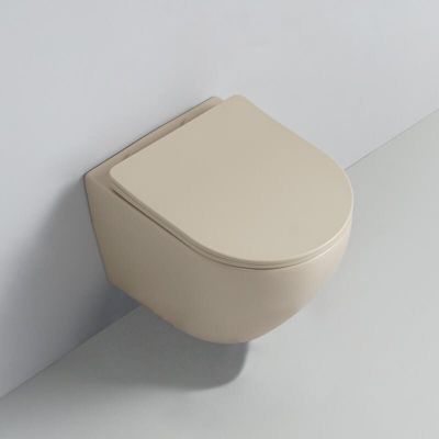 WC Suspendu Ovale avec Abattant Céramique Beige mat 49x36 cm - Cort