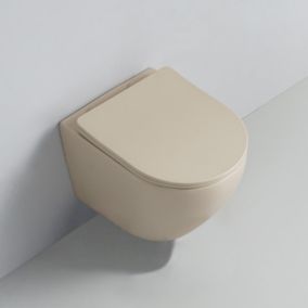WC Suspendu Ovale avec Abattant Céramique Beige mat 49x36 cm - Cort