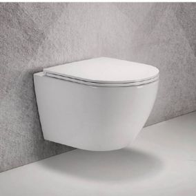 WC Suspendu Ovale avec Abattant Céramique Blanc - 49x36 cm - Cort