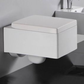 WC Suspendu Rectangle avec Abattant - Céramique Blanc - 52x39 cm -Kube