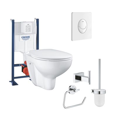 WC suspendu sans bride + abattant + Bâti support + Plaque commande ...