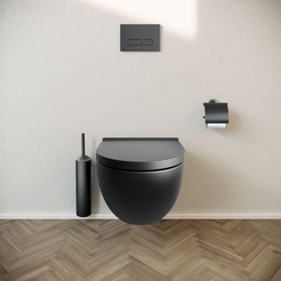 WC suspendu sans bride avec abattant, Toilettes à fermeture ralentie - Noir mat - 36,5x57,5x32cm - DuraVento