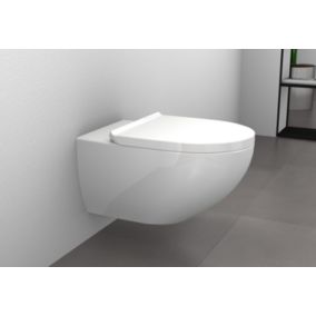 WC suspendu sans rebord, abattant avec mécanisme de fermeture douce, Blanc brillant, 36,5x32x57,5 (LxHxP), E-9030