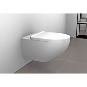 WC suspendu sans rebord, abattant avec mécanisme de fermeture douce, Blanc mat, 36,5x32x57,5 (LxHxP), E-9030